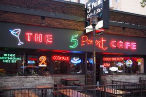 Our dining spot for the evening. Read the neon.