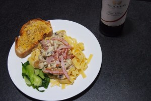 Tennessee Fettuccine with bacon and mushrooms in a Jack Daniels cream sauce. 